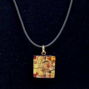 Handmade Glass Tile Corded Necklace Black Cord with Lobster Clasp